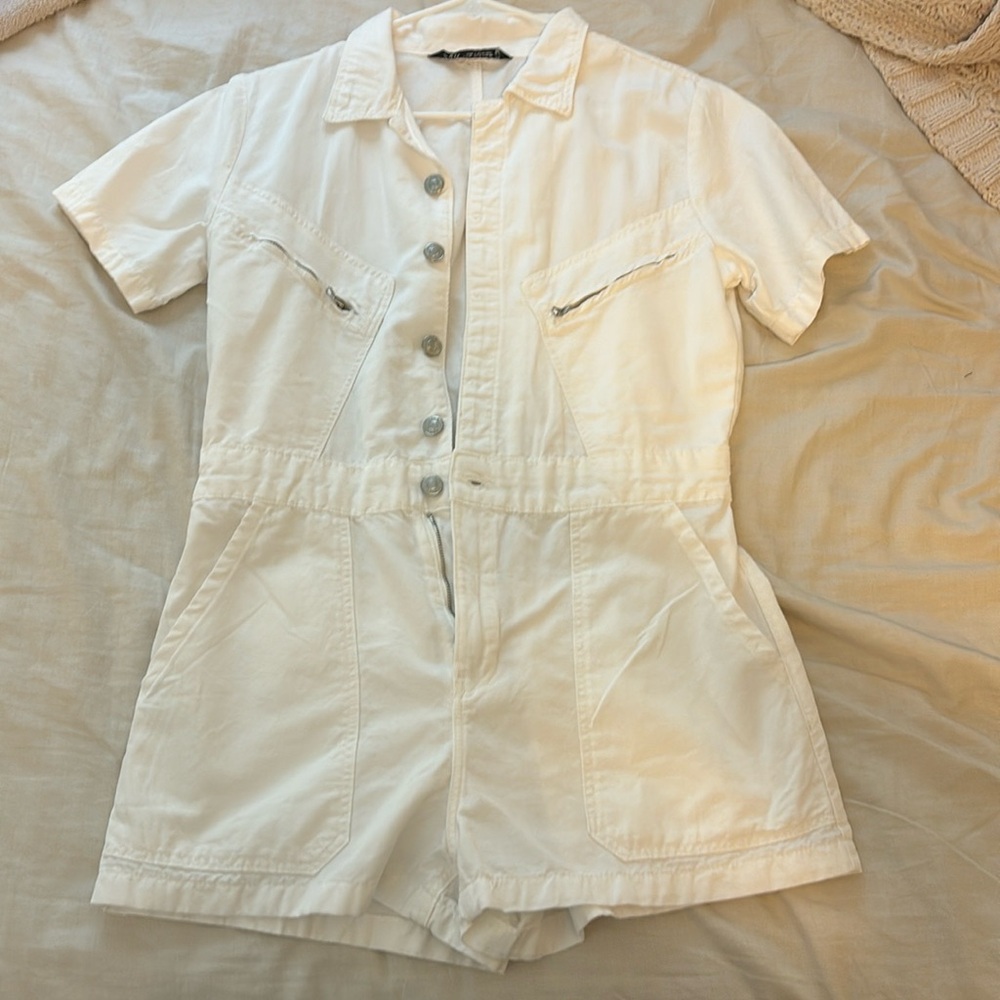 Zara White Denim Romper